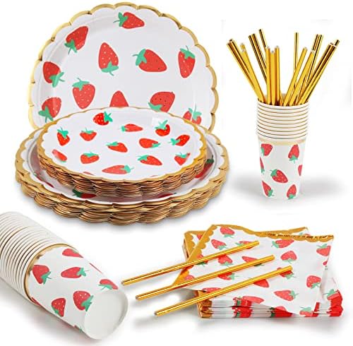 PULNDA Strawberry Disposable Tableware Set 120 Pieces