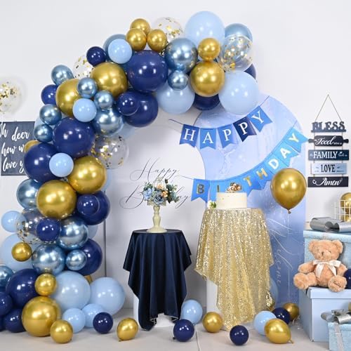 Blue Gold Balloon Garland Arch Kit for Party Decor