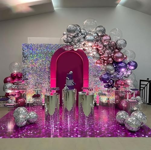 12 Inch Metallic Pink Purple Black and Silver Balloons with Ribbon