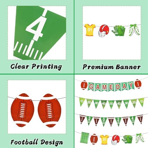 AUGSUN Football Party Decorations 4-Piece Banners with Lanyards