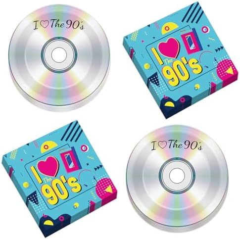 CHUNNIN 50Pcs Retro 90s Party Plates and Napkins Set