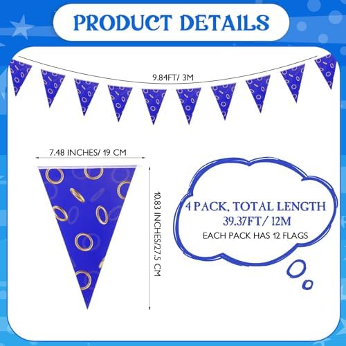ShinyRelief 3937 Ft Blue Gold Ring Banner Decorations 4 Pack