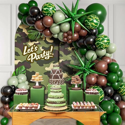 137pcs Camo Balloon Arch Kit for Jungle Birthday Decorations
