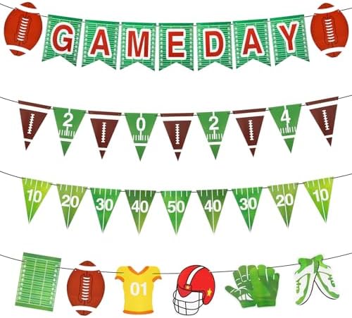 AUGSUN Football Party Decorations 4-Piece Banners with Lanyards