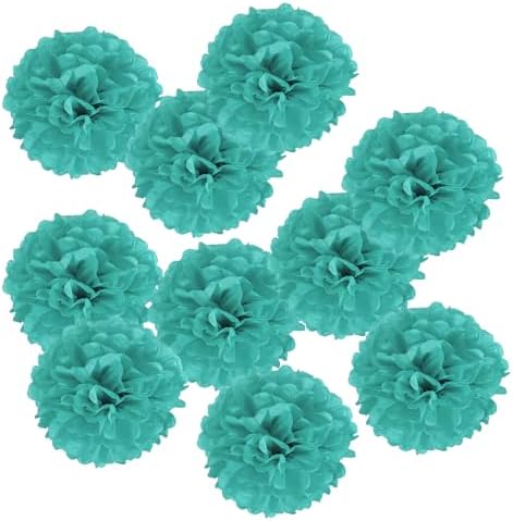 PATIKIL 8 Inch Tissue Pom Poms Flowers 10 Pack Turquoise