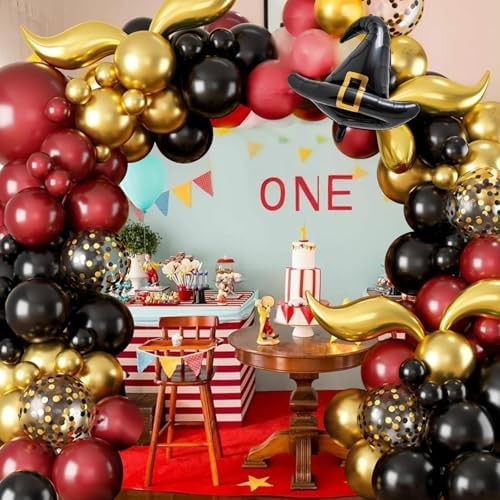 Burgundy Black Gold Balloon Arch Kit with DIY Hat and Wings
