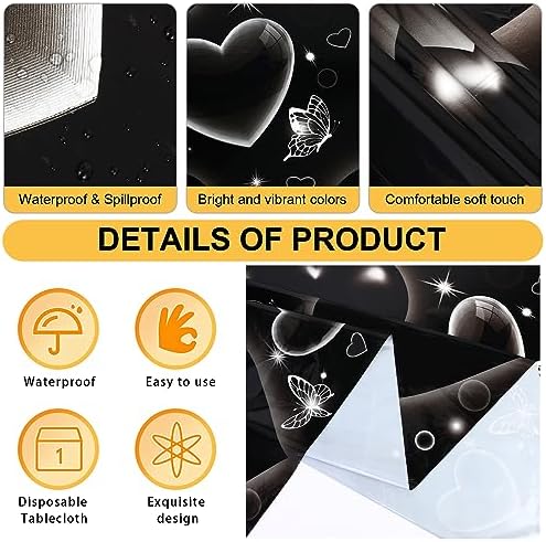PHOGARY Black Heart Table Cloth 3 Pack 51x87 Inches