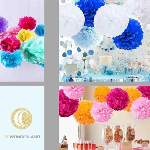 Blue Yellow Red Paper Pom Poms 10inch 12inch Set of 12
