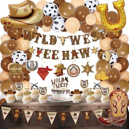 Western Party Decorations 120PCS Cowboy Balloons Banners Hats Boots