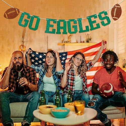 Go Eagles Banner Football Party Decor Green Glitter