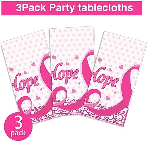 3PCS Breast Cancer Tablecloth Rectangular Plastic Covers Pink Ribbon Decorations