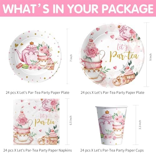 HIPVVILD Tea Party Tableware Set - Floral Garden Theme 24 Pieces