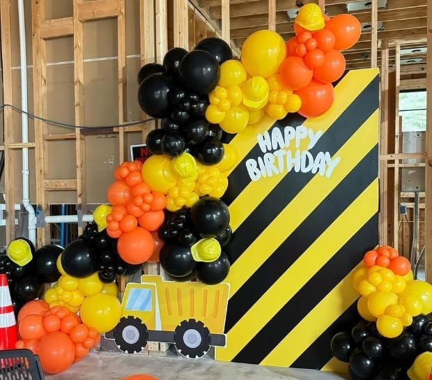 12 Inch Construction Balloons with Excavator and Helmet Designs