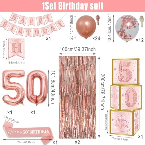 Rose Gold 50th Birthday Decorations Set