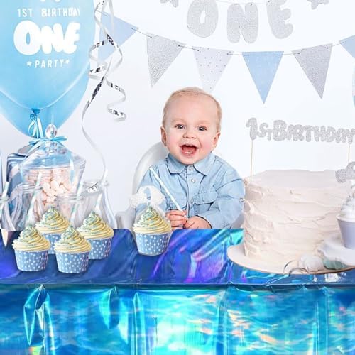 OQOQ Ocean Wave Iridescent Tablecloth 4 Pack 108x54 Inches
