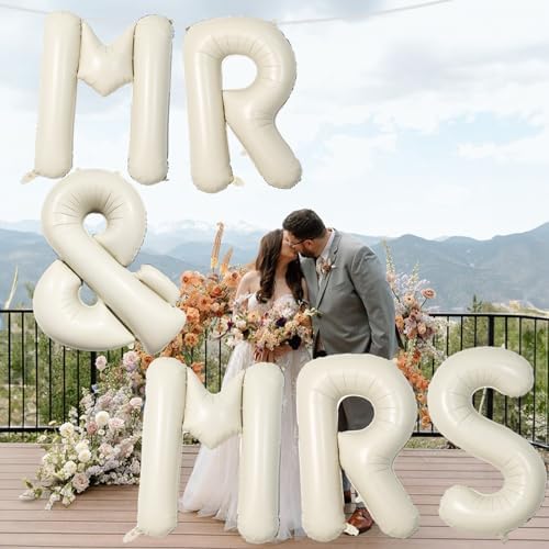 40 Inch Beige Mr Mrs Balloons Wedding Decor