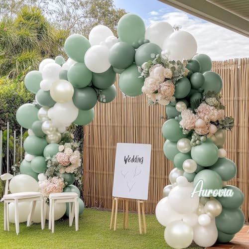 Dusty Green White Balloon Garland Party Decor Kit