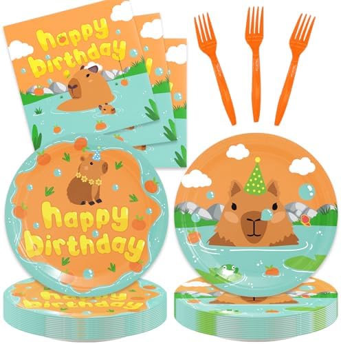 48Pcs Kapybara Cartoon Animal Party Tableware Set for 16 Guests