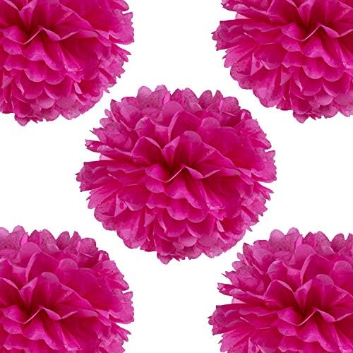 14 Inch Hot Pink Tissue Pom Poms Pack of 10