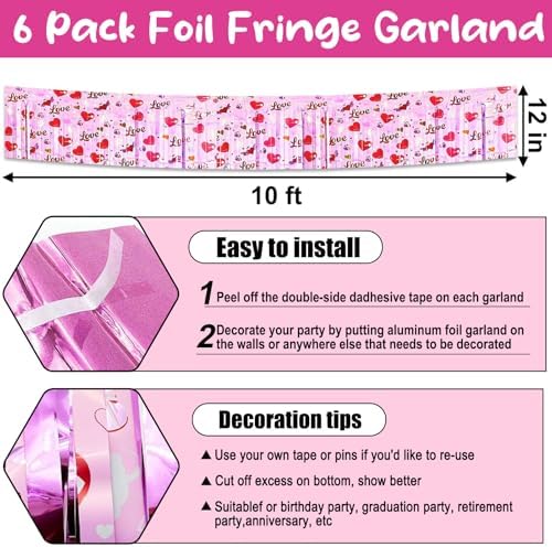 6 Pack 10 Feet Pink Metallic Foil Garland 1
