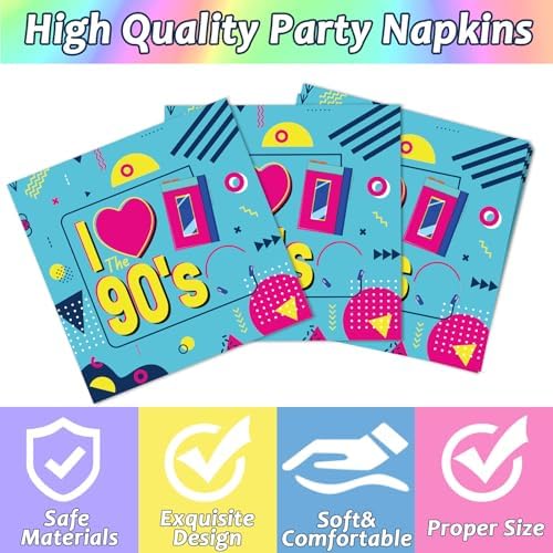 CHUNNIN 50Pcs Retro 90s Party Plates and Napkins Set