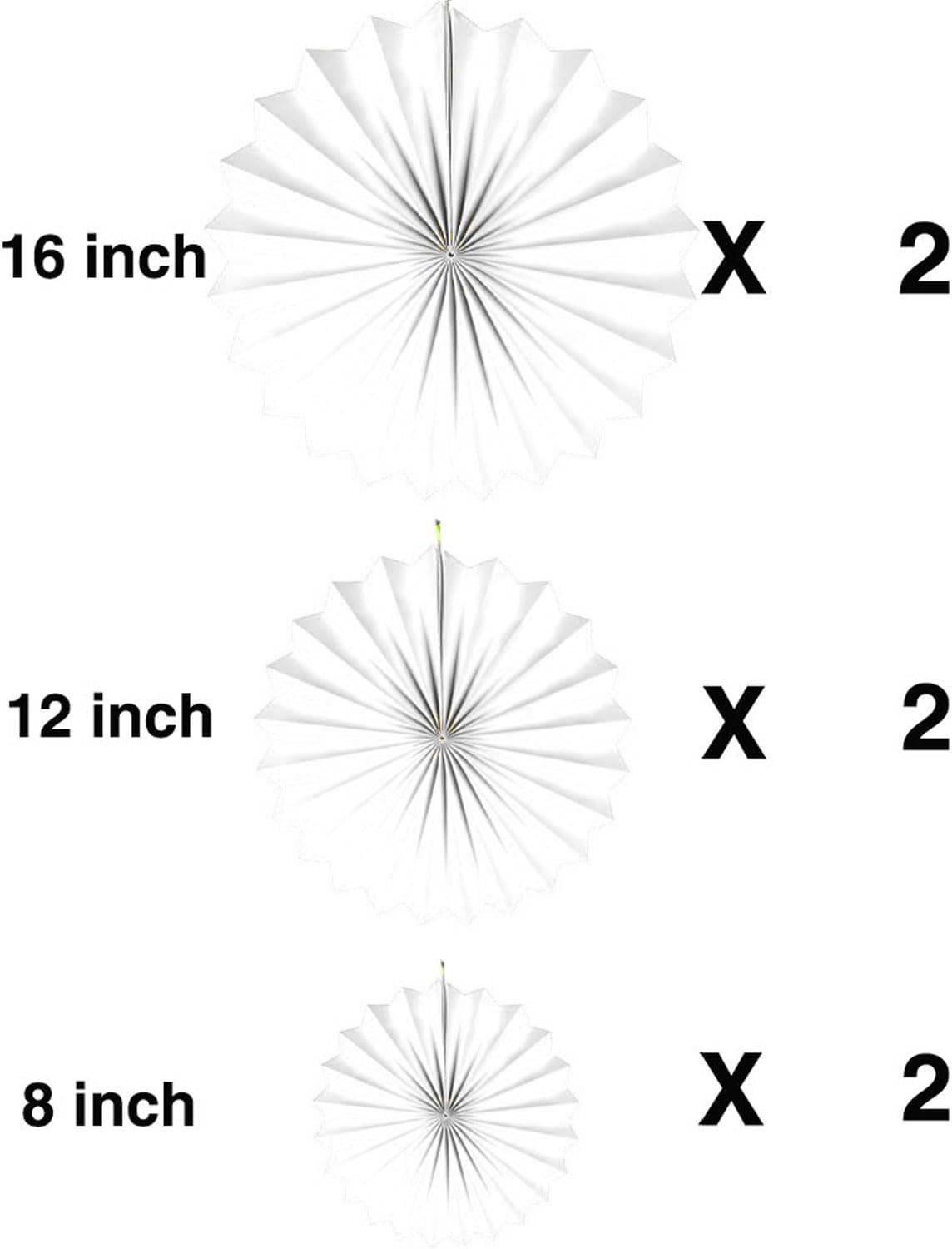 White Paper Fans Hanging Party Decorations Pack of 6