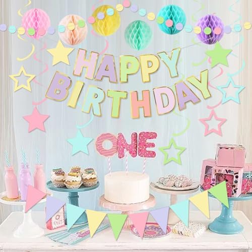 Macaron Birthday Decorations Set - Banners Garland Balls and Streamers
