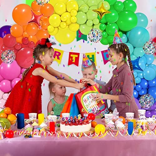 PERPAOL 146pcs Rainbow Balloon Arch Kit with Star Foil Confetti Balloons