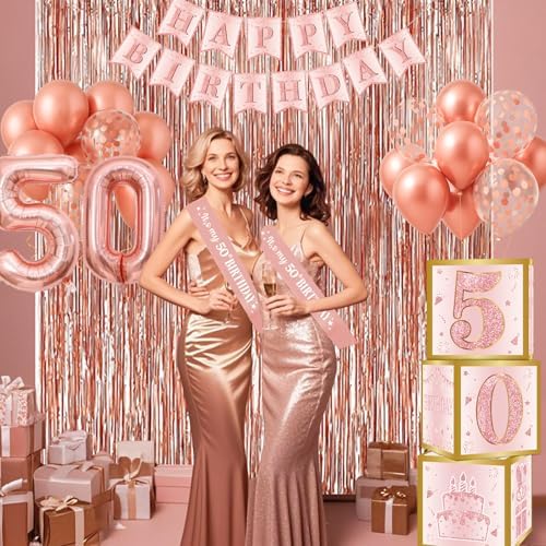 Rose Gold 50th Birthday Decorations Set