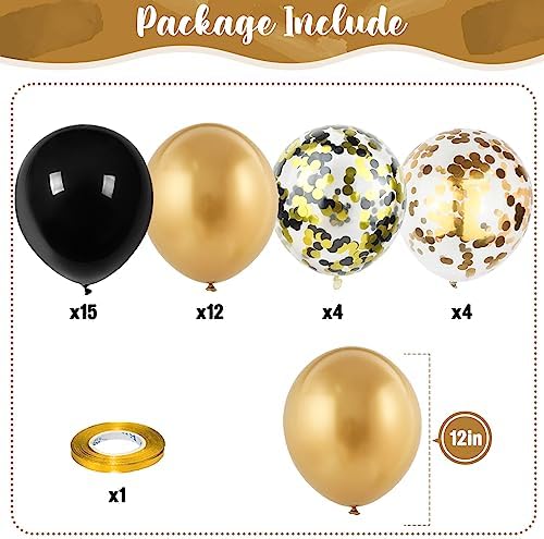 Black and Gold Confetti Balloons 12 Inch Set
