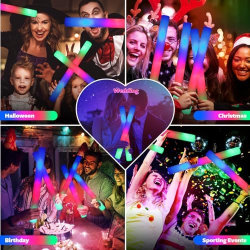 107 PCS LED Foam Glow Sticks with 3 Modes