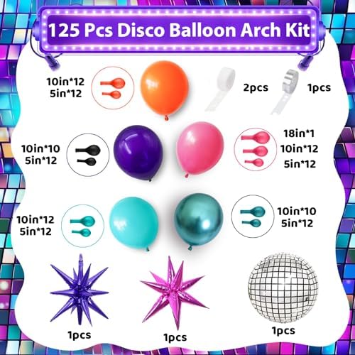 Disco Balloon Arch Kit 125PCS 22 Inch Mylar Balloons