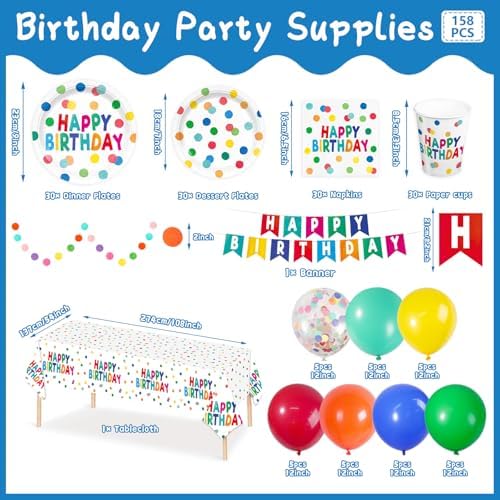 Detanpoly 158pcs Happy Birthday Party Set for Kids