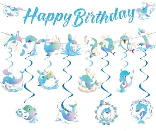 Dolphin Birthday Decorations 10PCS Banners with Swirls