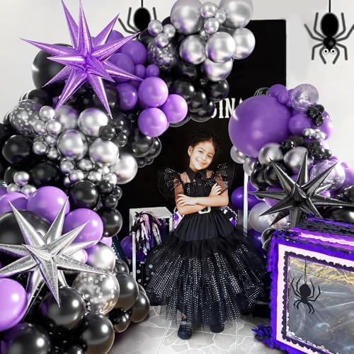 125pcs Purple and Black Balloon Garland Kit