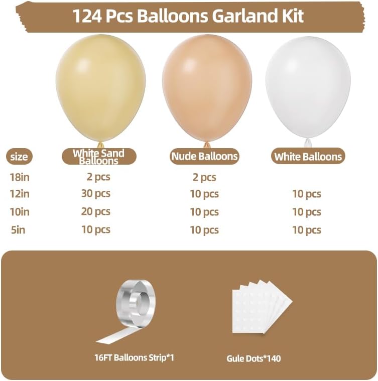 Sand White Balloon Garland Kit with 124Pcs Arch