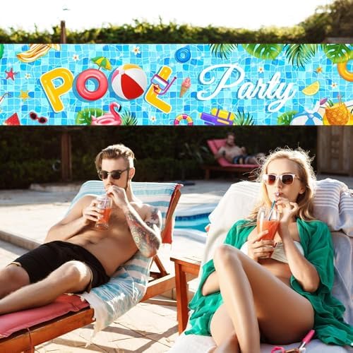 Pool Party Banner 98x20 Inch Summer Decor