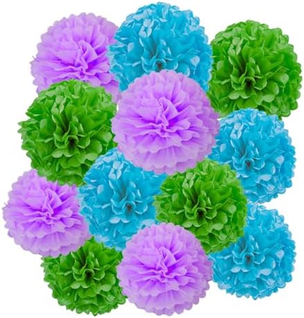Blue Green Purple Tissue Pom Poms DIY Decor Kit