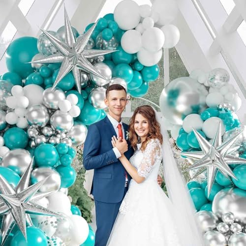 125pcs Teal Blue Silver Balloon Arch Kit