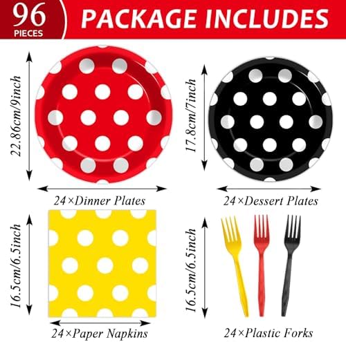 96 Pcs Cartoon Mouse Party Plates and Napkins Set
