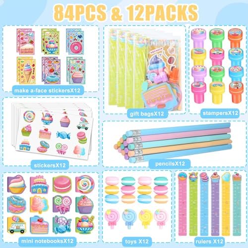 BenLouis 96Pcs Candyland Party Favors Mini Notebook Set for Kids