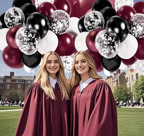 Maroon White Black Burgundy Balloon Decor Set 40Pcs