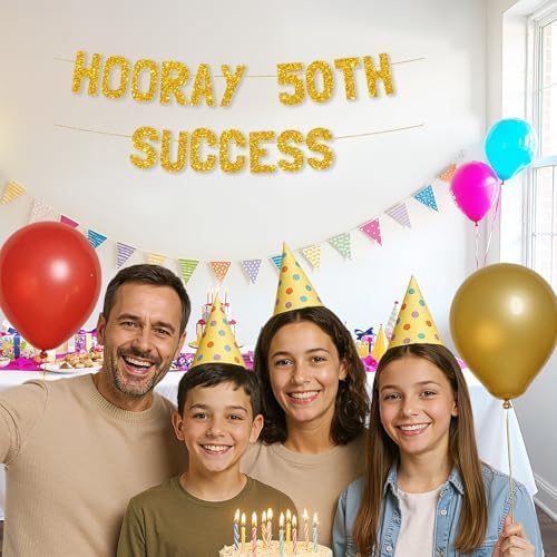 Meowoo Golden 50th Birthday Banner with Glitter