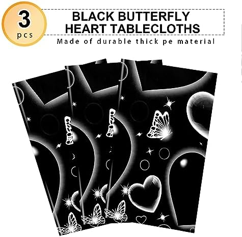PHOGARY Black Heart Table Cloth 3 Pack 51x87 Inches