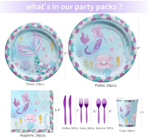Mermaid Birthday Party Tableware Set for 24 Guests