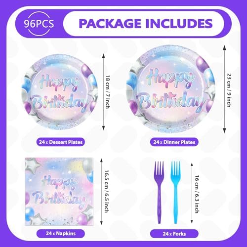 Grencian Iridescent Birthday Party Decorations 96 Pcs Set