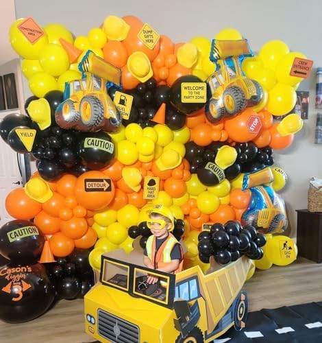 12 Inch Construction Balloons with Excavator and Helmet Designs