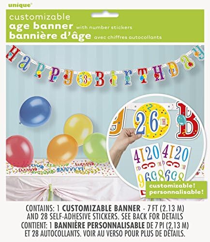 Happy Birthday Jumbo Jointed Banner with Number Stickers Pack of 12