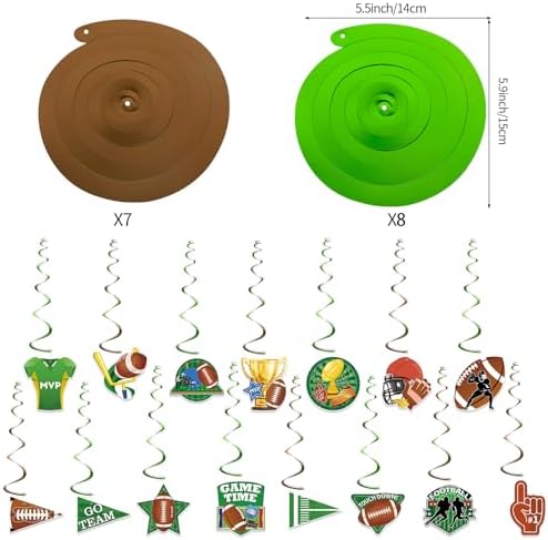 Hooqict Football Birthday Banner with 15 Hanging Swirls