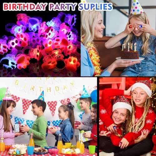 TUWUNA Paw Print LED Light Up Rings 24 Pcs Party Favors
